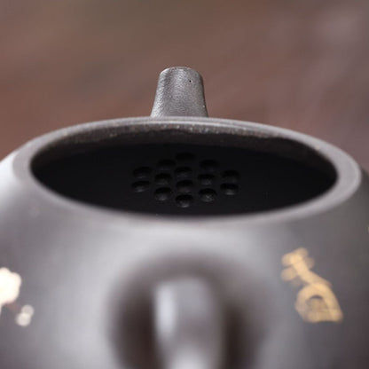 Handmade Yixing Purple Clay Teapot 220ml - Original Black Clay Plum Blossom Shipiao Zisha Gongfu Tea Pot