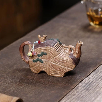 Biomimetic Squirrel & Tree Stump Yixing Teapot - Aged Duanni Clay 230ml