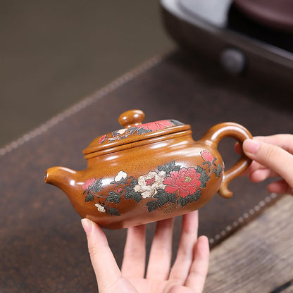 Mudan Fanggu Yixing Teapot — Fire-Glazed Golden Duanni, 450ml | Gift Set