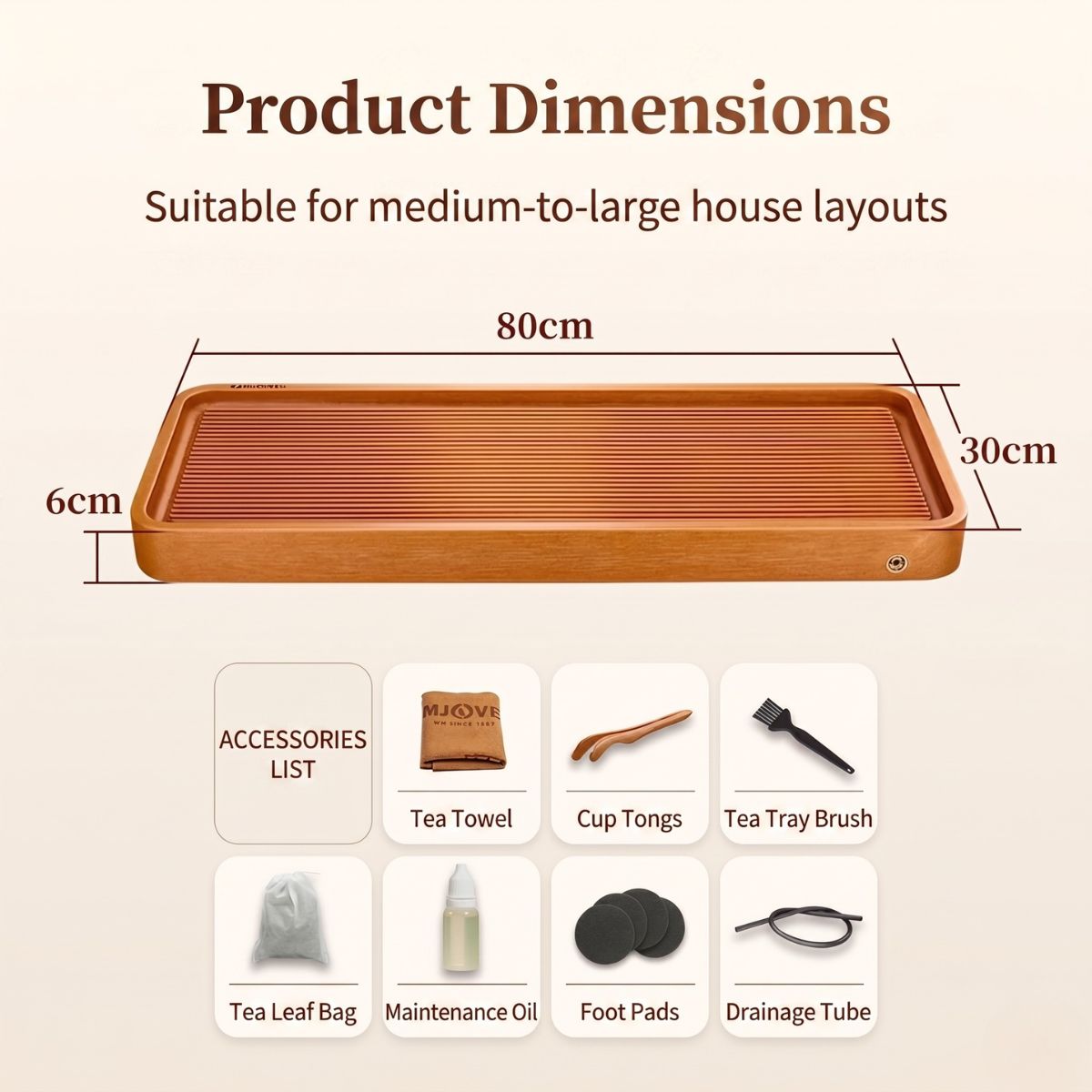 Kamjove Bakelite Tea Tray with Drainage System | 32-Count Cotton Board | No Paint No Wax — 3 Sizes