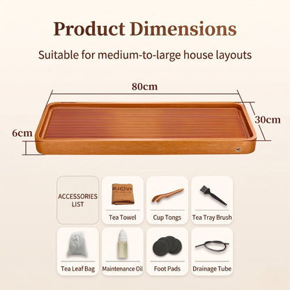 Kamjove Bakelite Tea Tray with Drainage System | 32-Count Cotton Board | No Paint No Wax — 3 Sizes