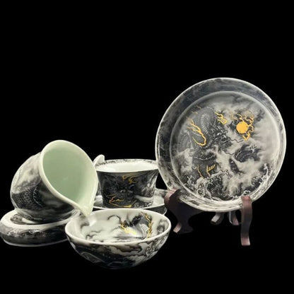Jingdezhen Antique Ink-Clay Dragon Gongfu Tea Set – Lóng Téng Zhì Yǔ | 5-Piece