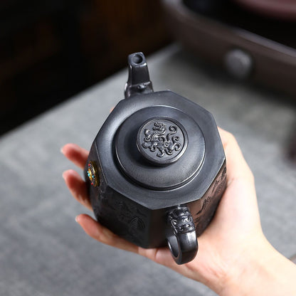Shi Lai Yun Zhuan Rotating Yixing Teapot | Original-Ore Stone Yellow Clay | 330ml Handcrafted Zisha