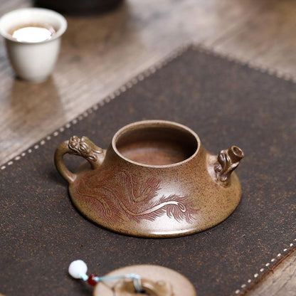 Auspicious Dragon Ladle Yixing Teapot - Cloud Mist Agarwood Clay 180ml