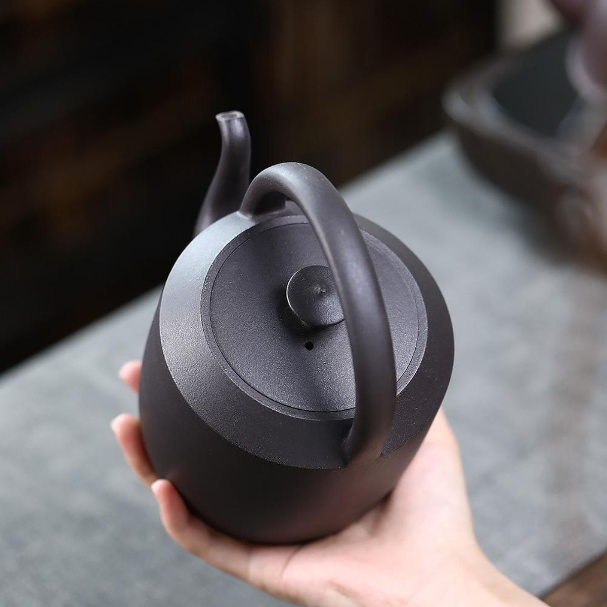 Handmade Yixing Purple Clay Boiling Kettle 700ml - Original Black Clay Handle Teapot for Stove Brewing