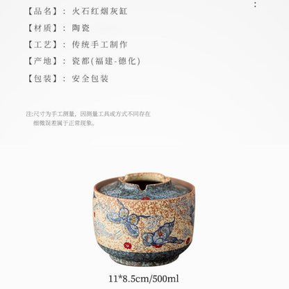 Blue & White Porcelain Ashtray – Flint Red Cloud & Butterfly Motif | Decorative Ceramic