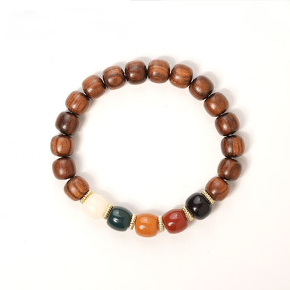 Black Pear Wood Five Elements Bracelet – Wu Xing Mala Bead Bracelet for Balance, Grounding & Positive Energy