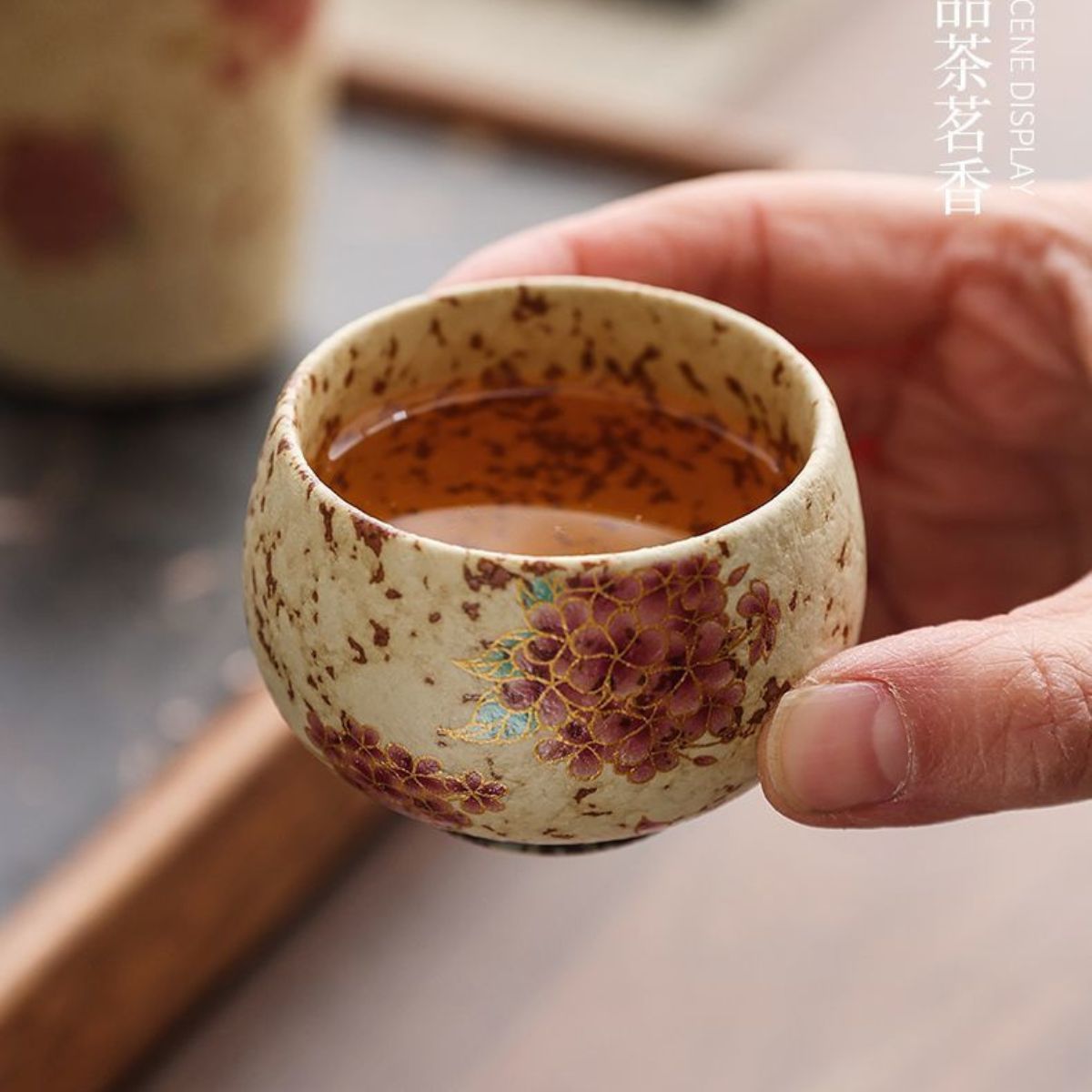 Blue & White Fire Stone Red Hydrangea Gaiwan Tea Set | Kiln-Fired Vintage Ceramic | Gaiwan & 2 Cups