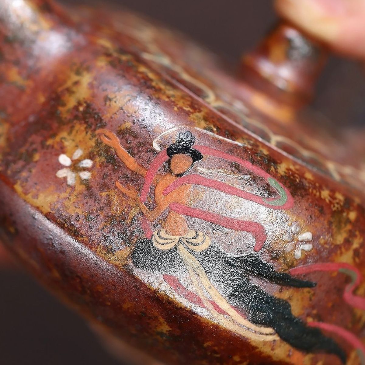 Dunhuang Flying Apsaras Curved Teapot - Wood-Fired Duanni Clay 240ml by Master Artisan