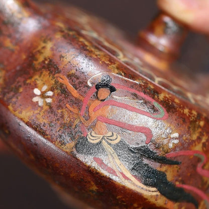 Dunhuang Flying Apsaras Curved Teapot - Wood-Fired Duanni Clay 240ml by Master Artisan