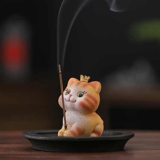 Cat Tea Pet & Incense Holder with Tray