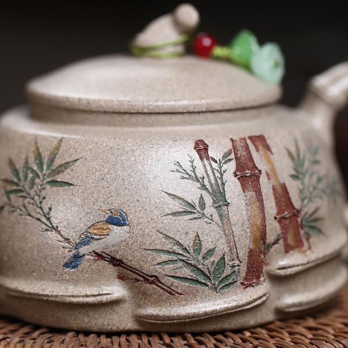Gentle Breeze Bamboo Shadow Yixing Teapot - White Duanni Clay 260ml