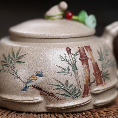 Gentle Breeze Bamboo Shadow Yixing Teapot - White Duanni Clay 260ml
