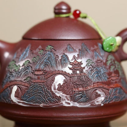 Misty Clouds Ancient Pavilion Yixing Teapot - Stone Red Clay 250ml