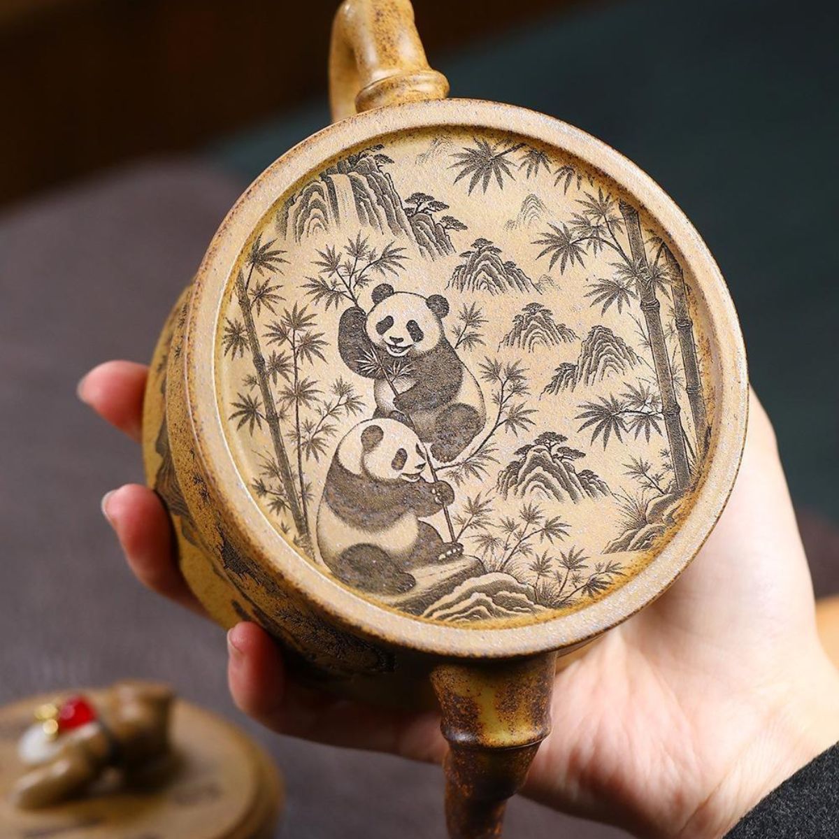 Rising Prosperity Bamboo Yixing Teapot - High-Temp Duanni Clay 380ml