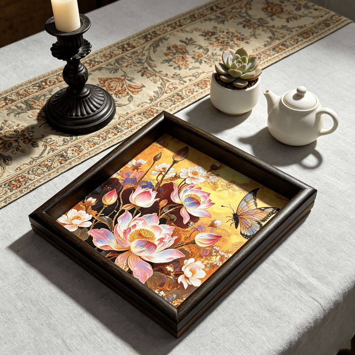 Golden Butterfly Tea Tray Set of 2 – Decorative Dry Tea Tray & Jewelry Organizer