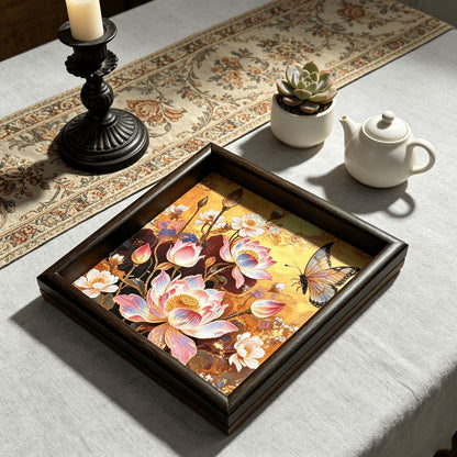 Golden Butterfly Tea Tray Set of 2 – Decorative Dry Tea Tray & Jewelry Organizer
