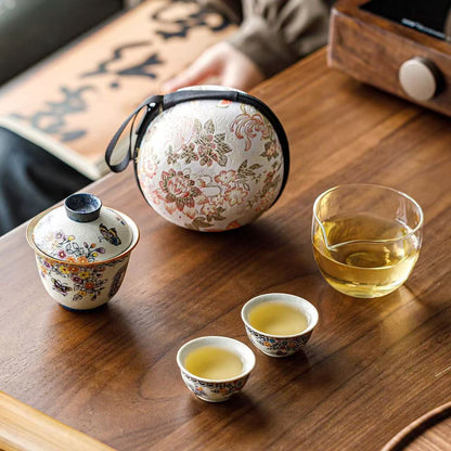 Qinghua Huoshi Hong Caramel Glaze Portable Travel Gaiwan Tea Set (Gaiwan 100ml + Pitcher 180ml + 2 Cups 20ml)