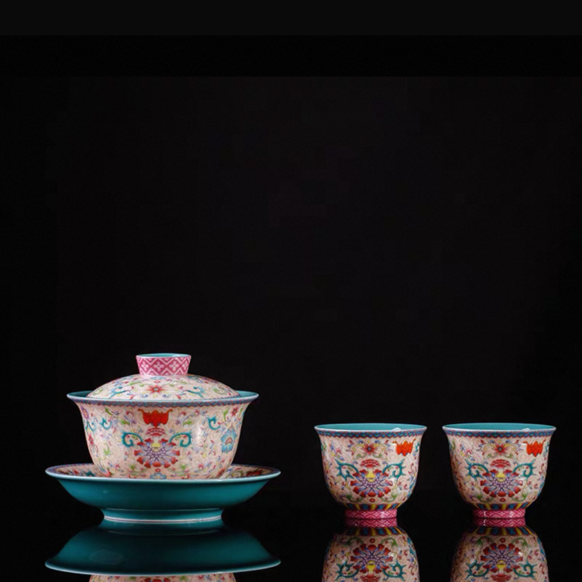 Famille Rose Floral Gaiwan Tea Set