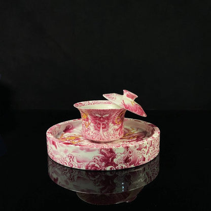 Jingdezhen Ruby Red Dragon Gongfu Tea Set – Gemstone Glaze Porcelain | 6-Piece