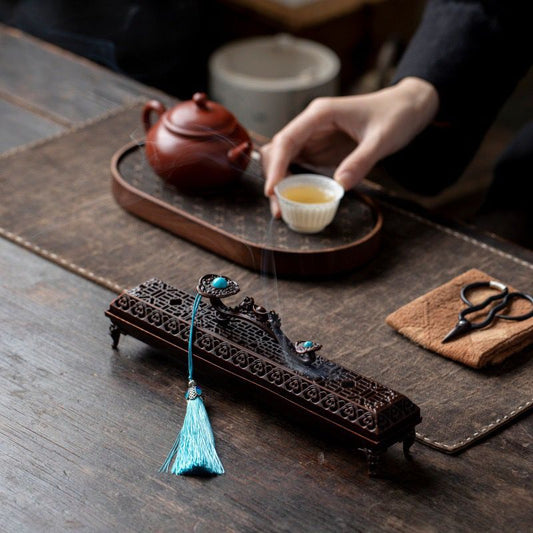 Ruyi Sapphire Tassel Lying Incense Burner – Alloy | 23cm | Copper & Brass (2 Colors)