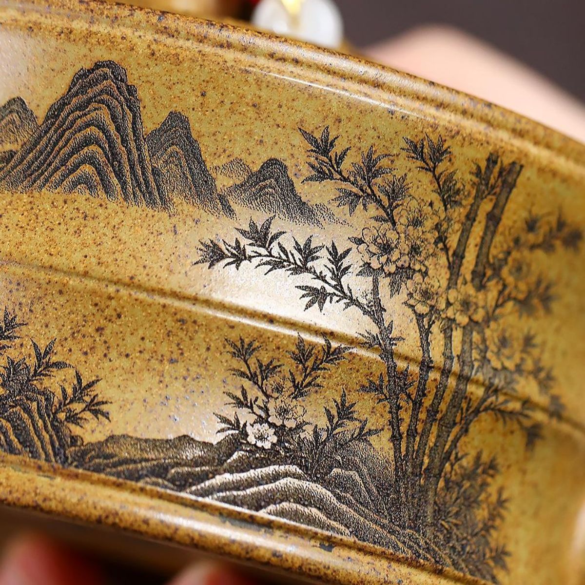 Rising Prosperity Bamboo Yixing Teapot - High-Temp Duanni Clay 380ml