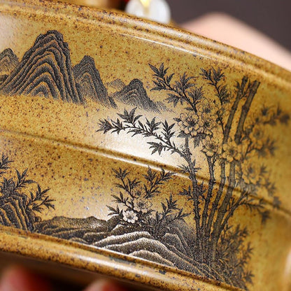 Rising Prosperity Bamboo Yixing Teapot - High-Temp Duanni Clay 380ml