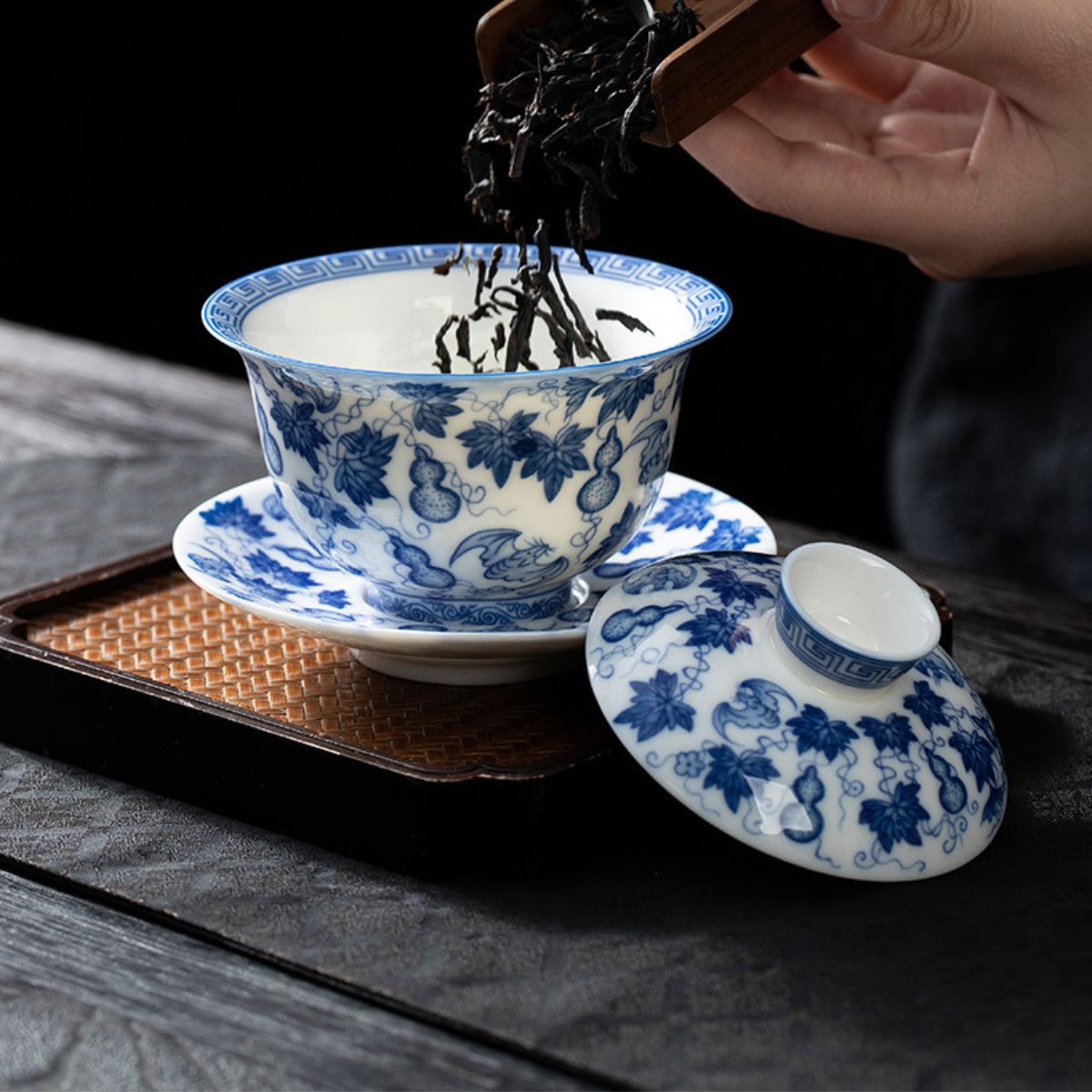 Gourd Gaiwan – Fu Lu Hand-Painted Porcelain Gongfu Tea Bowl | 160ml