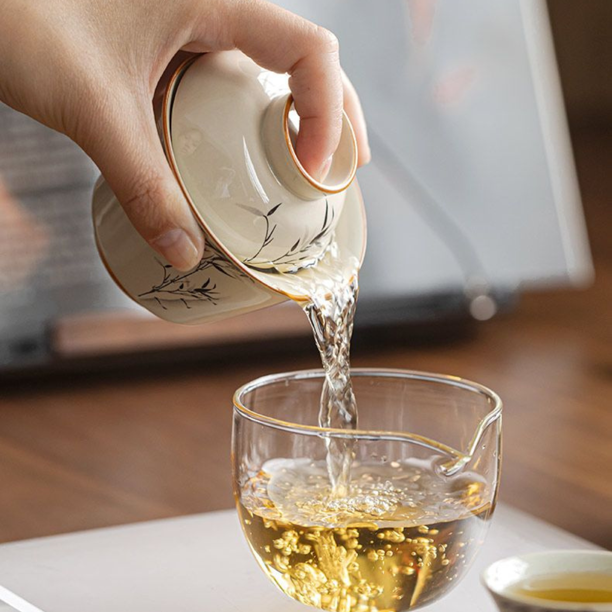 Wood Ash Glaze Ink Bamboo Travel Gaiwan Tea Set