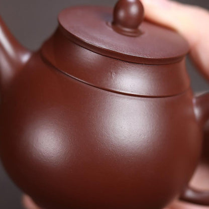 Ping Gai Lian Zi Yixing Teapot | Raw Zi Zhu Ni Purple-Vermillion Clay | Handcrafted 190ml