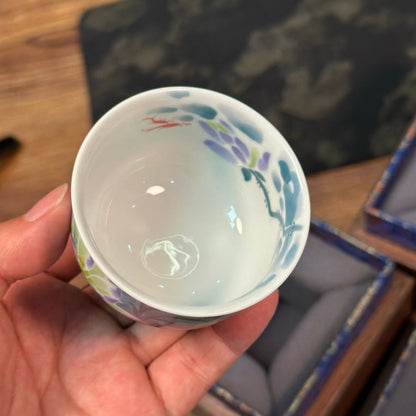 Lotus Pond Moonlight Hand-Painted Ceramic Tea Set – Gaiwan, Pu-erh Cup, Ruishi Cup & Dry Brewing Tray