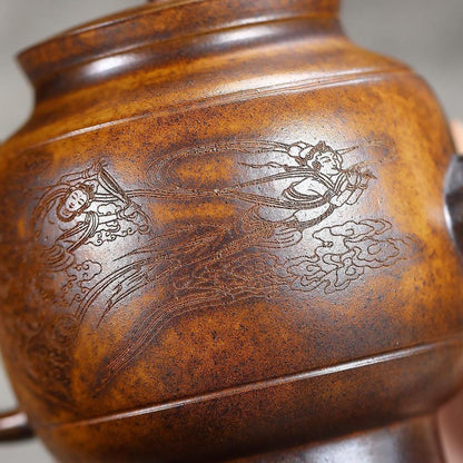 Handmade Yixing Purple Clay Teapot 420ml - Wood-Fired Dragon Bone Gold Sand Palace Lantern Gongfu Tea Pot