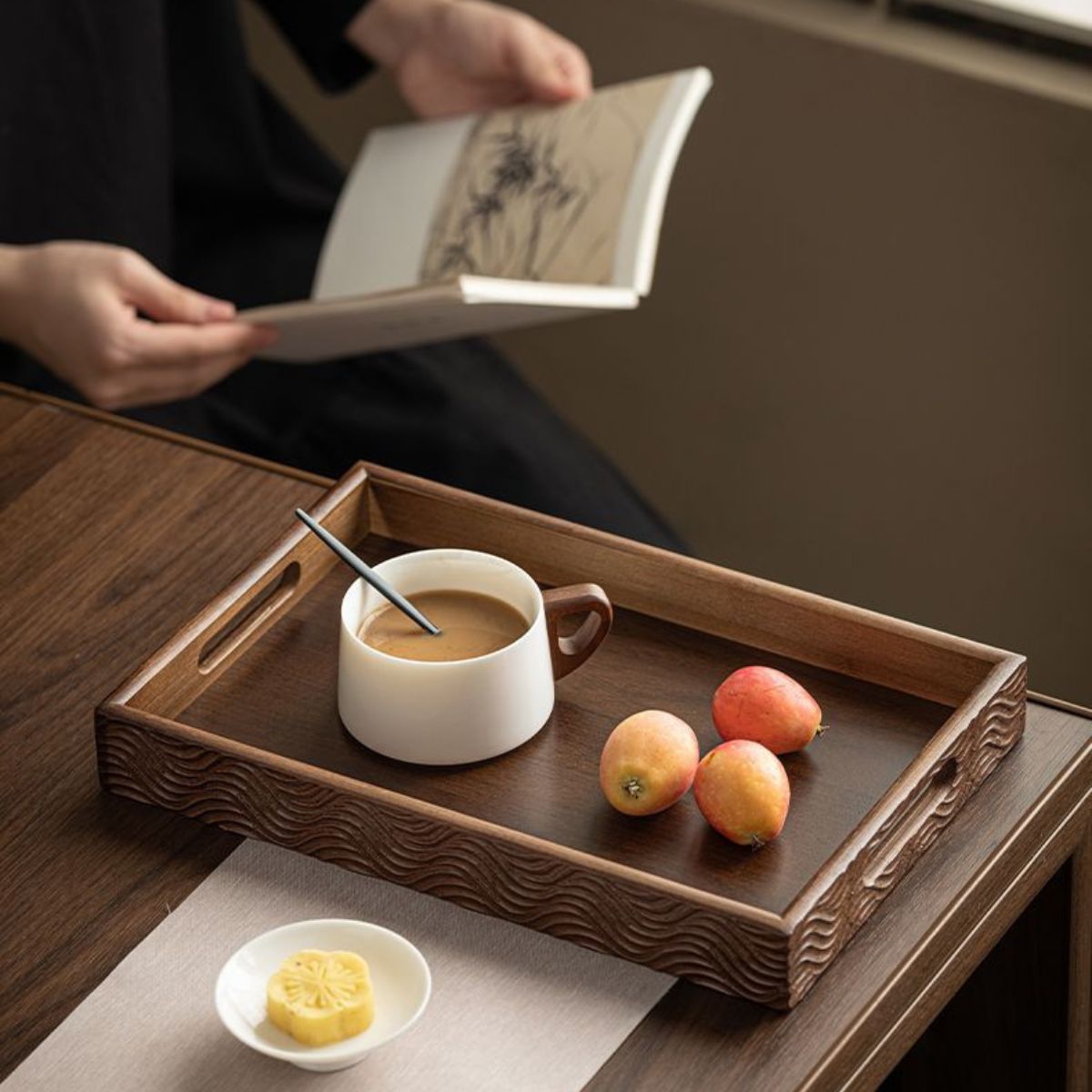 Ripple Handle Rectangular Serving Tray – Tea Tray, Pastry Plate & Storage Organizer | 3 Sizes