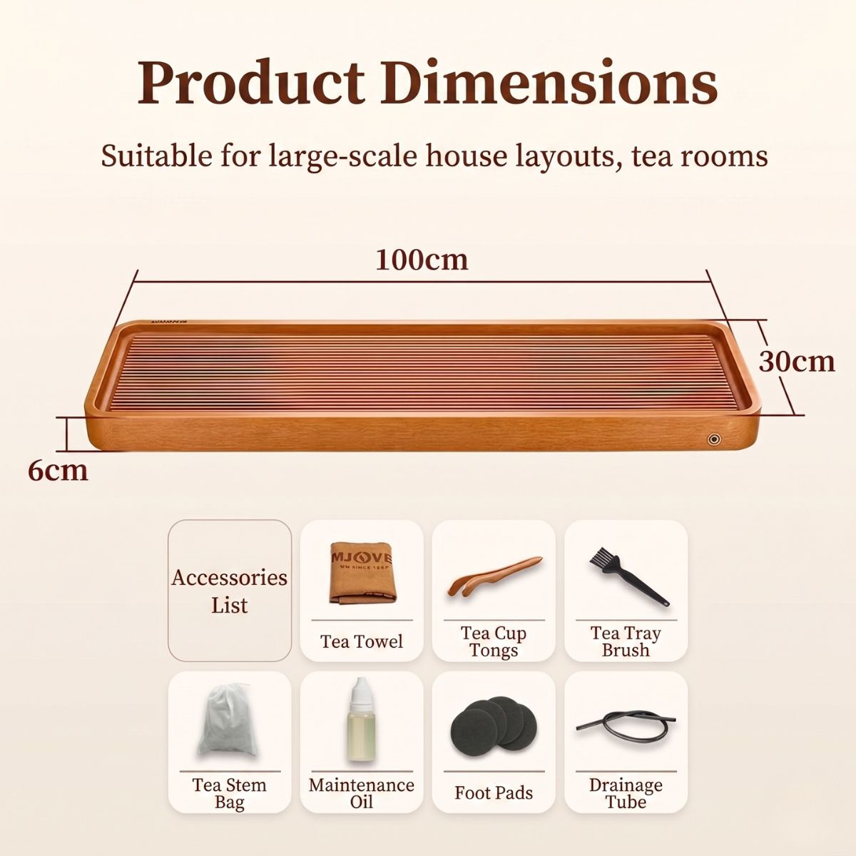 Kamjove Bakelite Tea Tray with Drainage System | 32-Count Cotton Board | No Paint No Wax — 3 Sizes