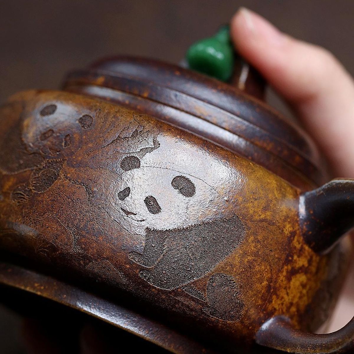 Handmade Yixing Purple Clay Teapot 300ml - Original High-Temperature Duan Ni Panda Bamboo Zisha Gongfu Tea Pot