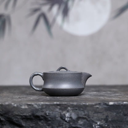 Wide-Mouth Bamboo Zisha Teapot – Qing Hui Duan Ni Clay, 150 ml
