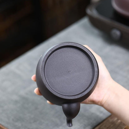 Handmade Yixing Purple Clay Boiling Kettle 700ml - Original Black Clay Handle Teapot for Stove Brewing