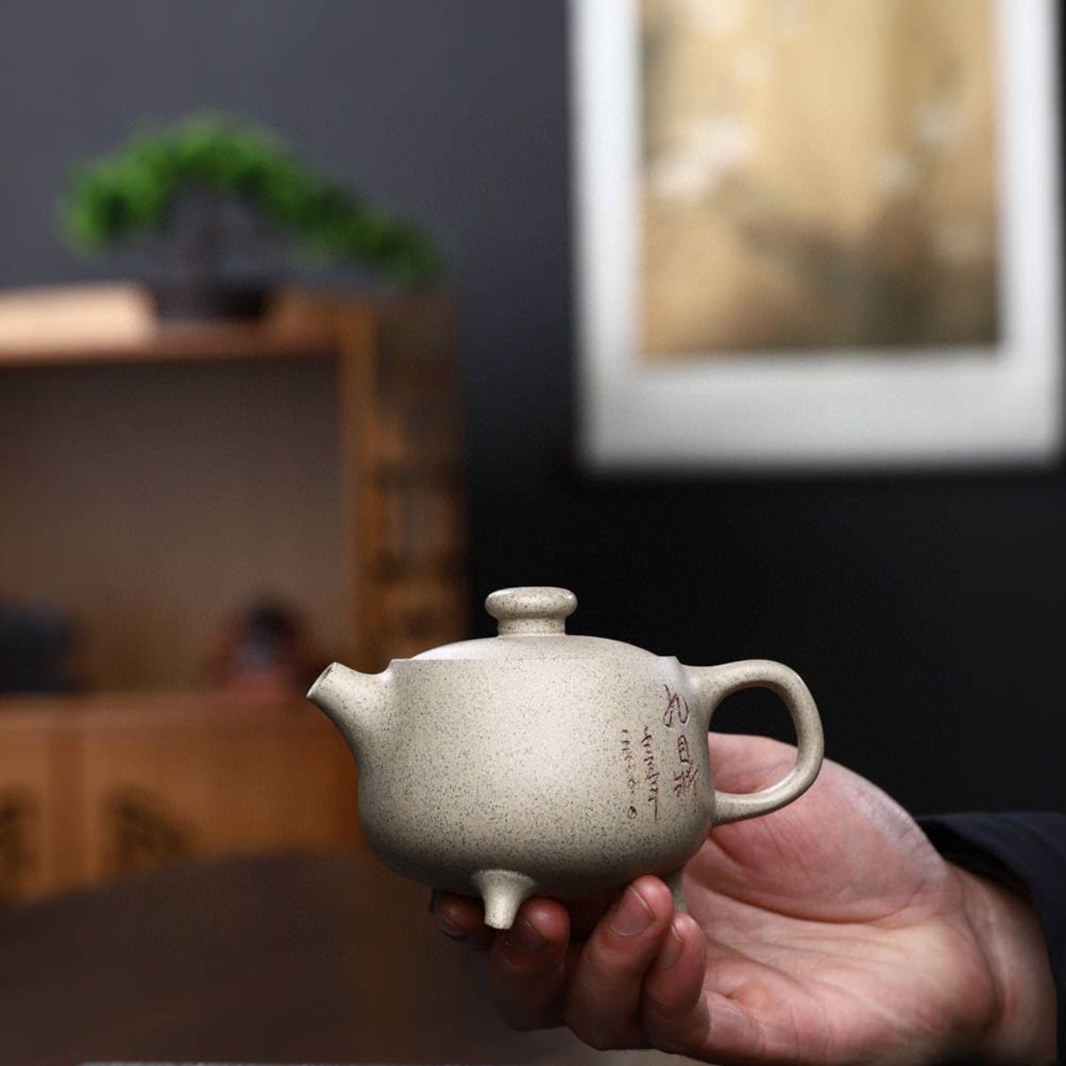 Yixing Purple Clay Teapot 200ml - Sesame White Duan Ni Three-Legged Tripod Zisha Pot