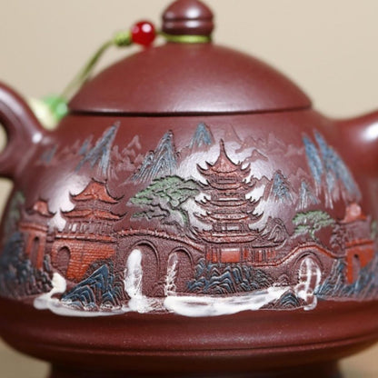 Misty Clouds Ancient Pavilion Yixing Teapot - Stone Red Clay 250ml