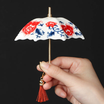 Umbrella Tea Strainer Set | Blue & White Porcelain or Red Peony | Gongfu Tea Accessory