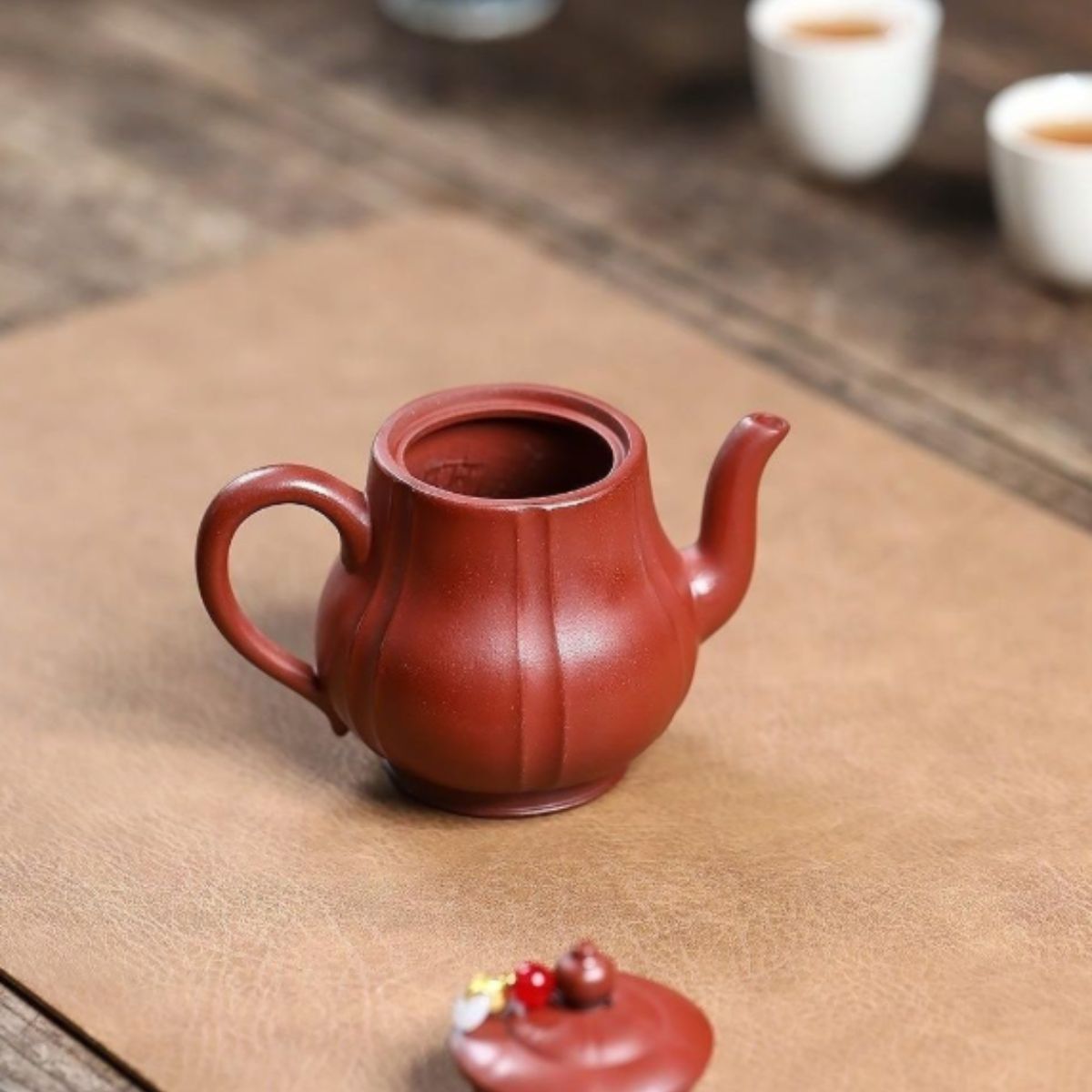 Yixing Purple Clay Teapot "Ribbed Si Ting" 200ml - Handmade Da Hong Pao Clay