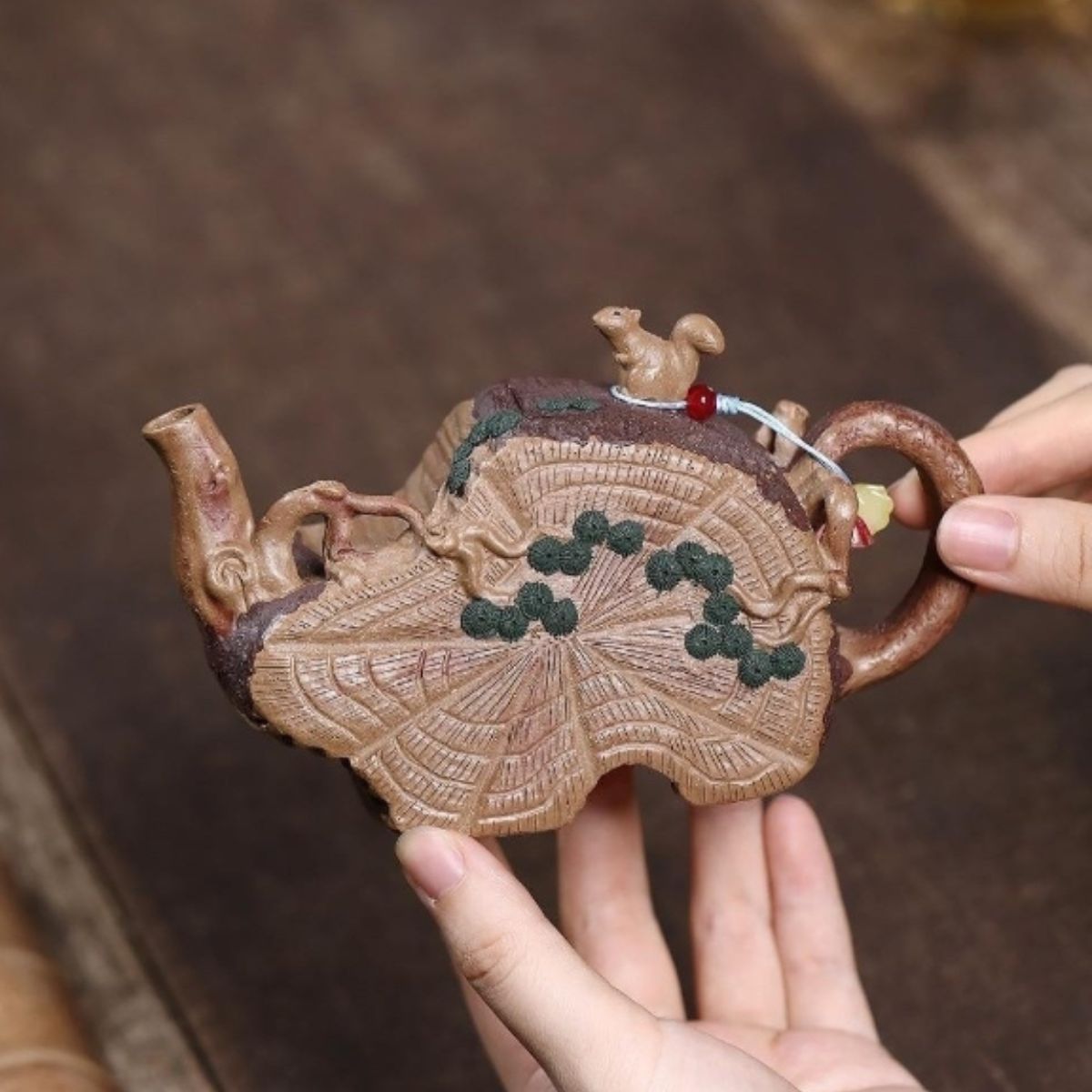 Biomimetic Squirrel & Tree Stump Yixing Teapot - Aged Duanni Clay 230ml