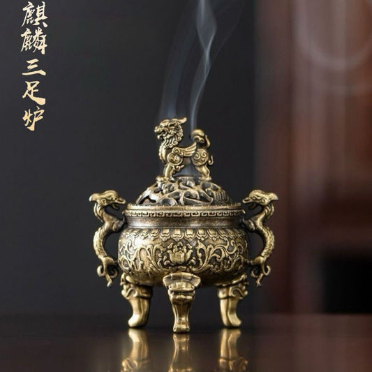 Qilin Three-Legged Incense Burner Gift Set – Chinese Cloud Disc Incense Censer with 3 Blends | 126 Discs Total