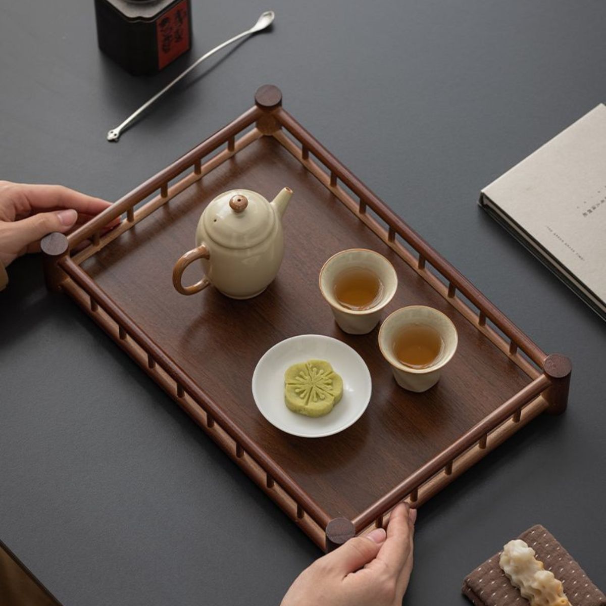 Bamboo Rectangular Serving Tray – Walnut Finish | Tea Tray, Pastry & Storage Organizer