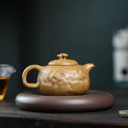 Yixing Zisha Teapot — Damo Gongchun | Original Mine Dragon Bone Gold Sand | Handcrafted 320cc Gongfu Teapot