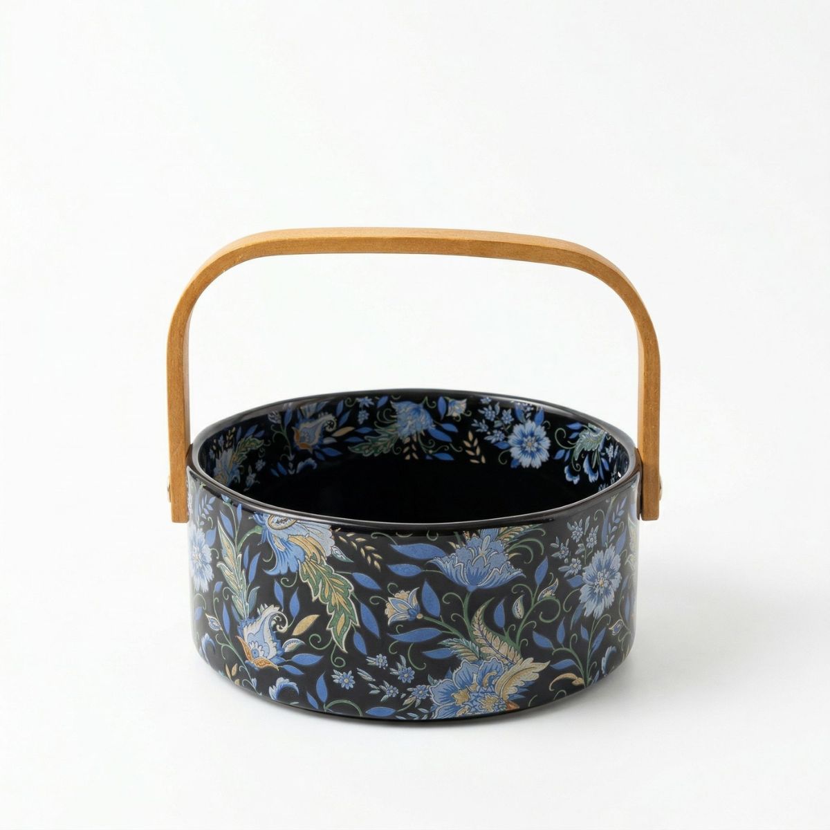 Chinese Iris Ceramic Basket – Decorative Handled Porcelain Basket | Black & White