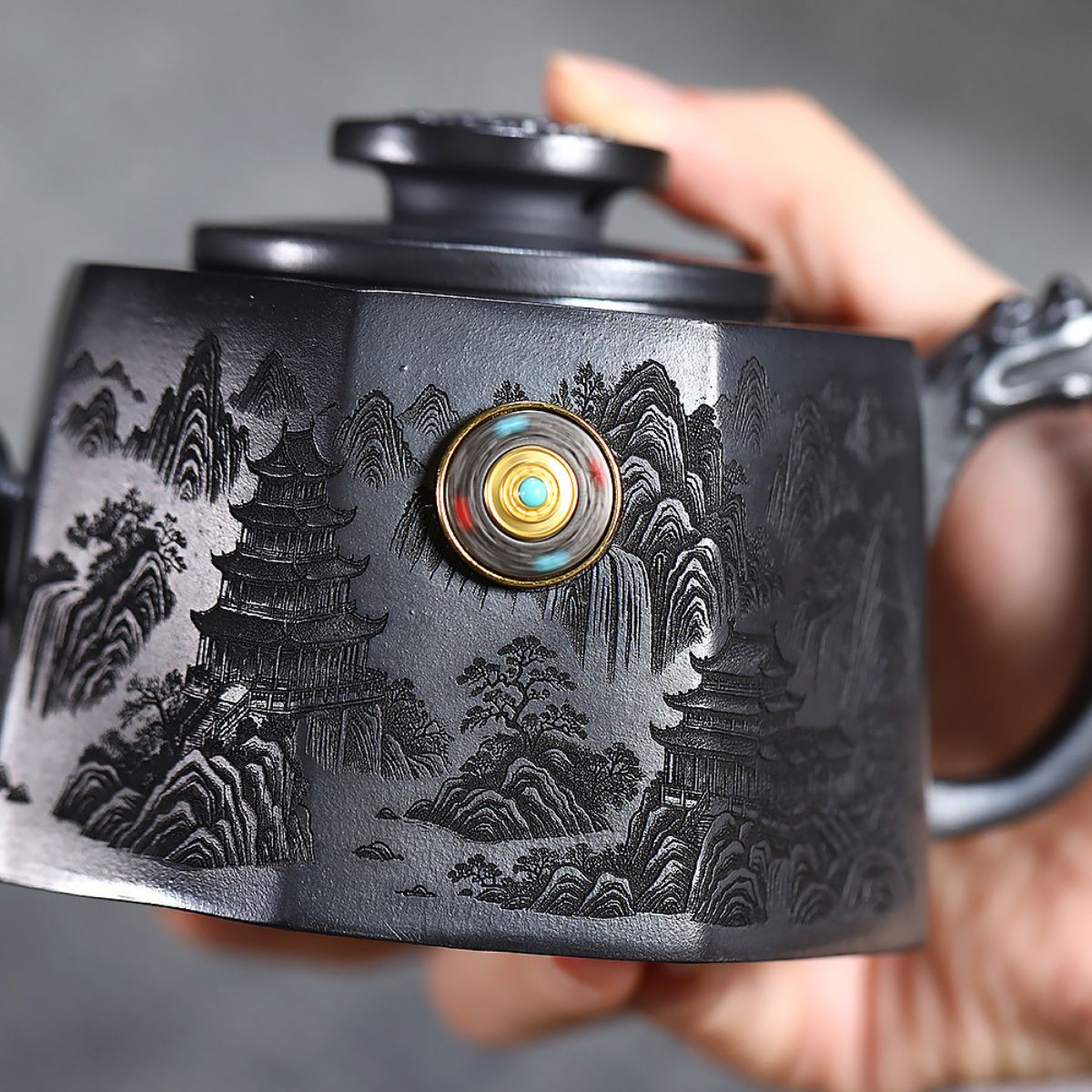 Shi Lai Yun Zhuan Rotating Yixing Teapot | Original-Ore Stone Yellow Clay | 330ml Handcrafted Zisha