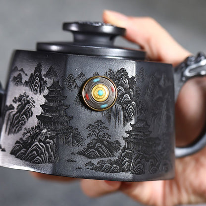 Shi Lai Yun Zhuan Rotating Yixing Teapot | Original-Ore Stone Yellow Clay | 330ml Handcrafted Zisha