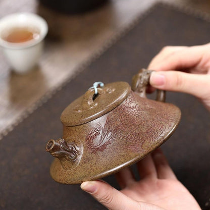 Auspicious Dragon Ladle Yixing Teapot - Cloud Mist Agarwood Clay 180ml