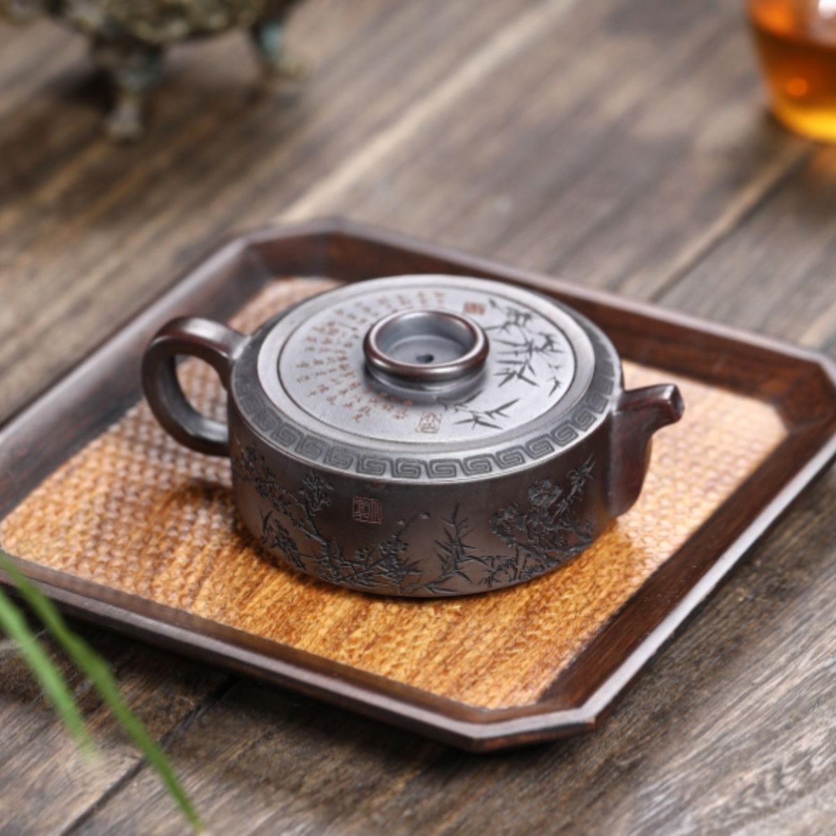 Yixing Purple Clay Teapot "Giant Wheel" 180ml - Handmade Ancient Bronze Clay